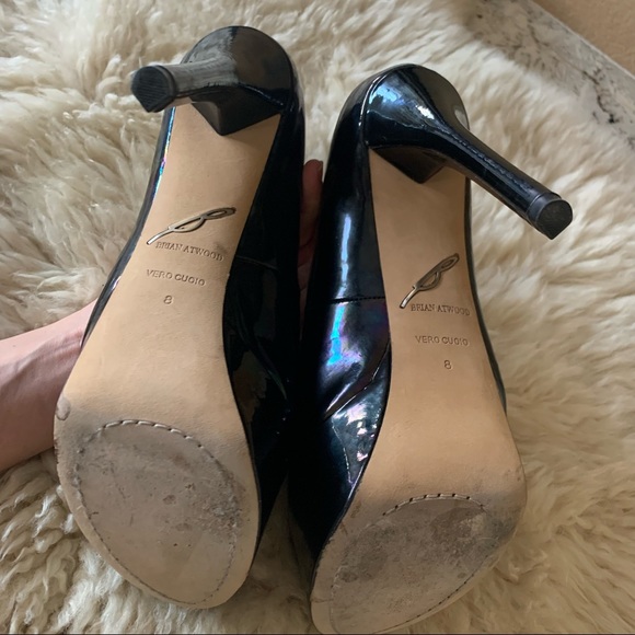 B BRIAN ATWOOD B Bambola Iridescent Patent Peep-toe Pumps.  Small flaw on heel. - Picture 7 of 9